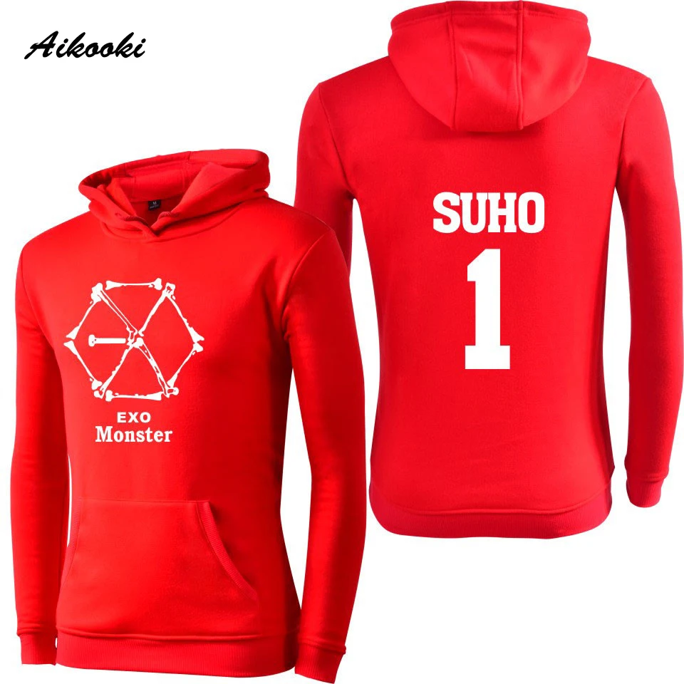 Мужские и женские толстовки EXO MONSTER Red корейский пуловер с длинным рукавом принтом