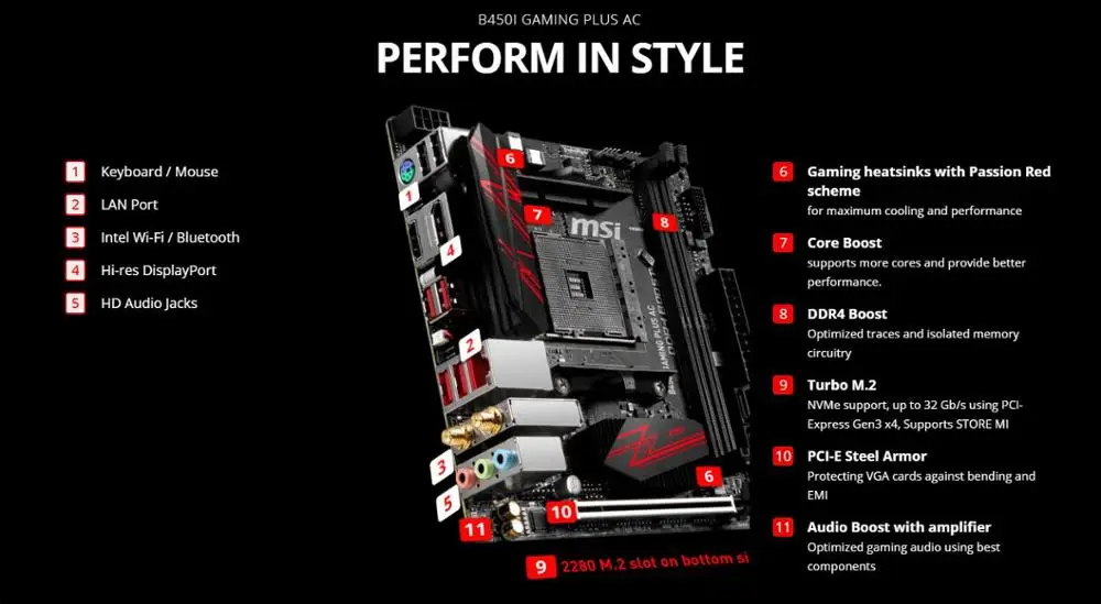 Материнская плата MSI b450I-GAMING-PLUS-AC am4 amd ryzen M.2 USB 3 1 DDR4 display port HDMI Mini-ITX B450I GAMING PLUS AC 2011 |