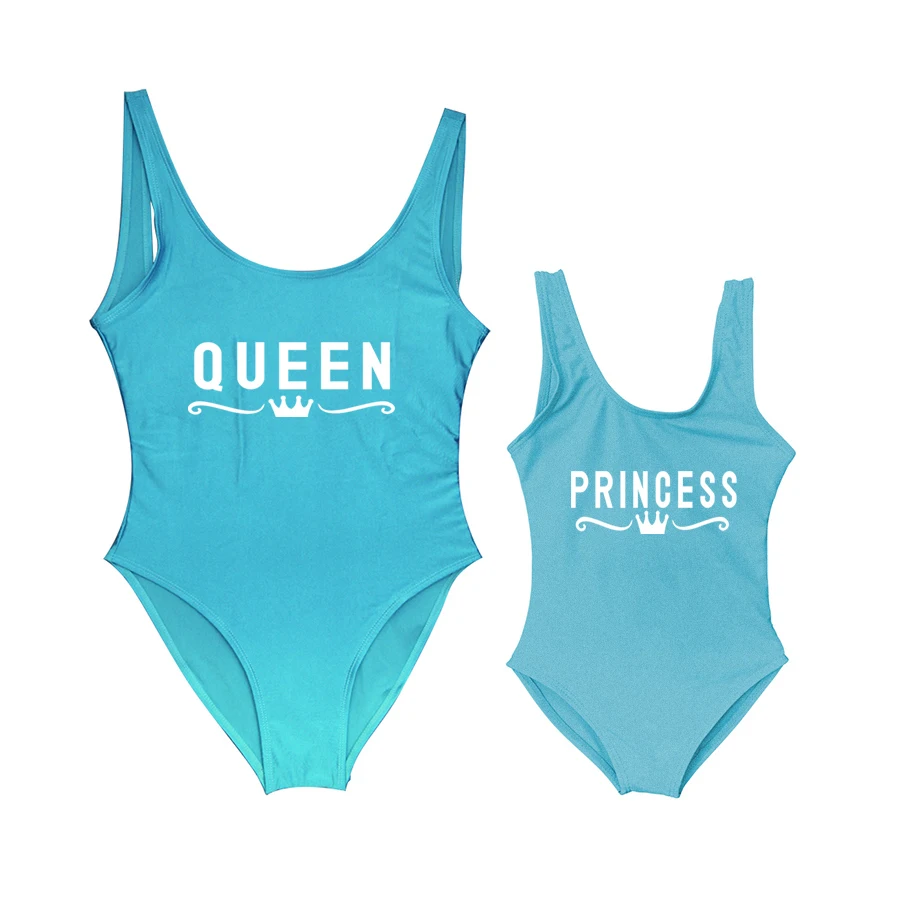 Слитный купальник для мамы и дочки с надписью Queen &amp Princess купальники ребенка