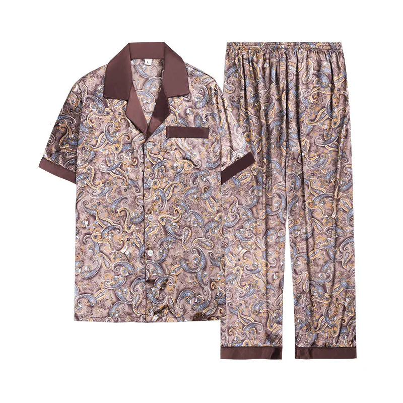 

Silk Mens Stain Pajama Set Modern Summer Short Sleeve Sleepwear Men Nightgown Lounge Sleep Wear Nightwear Suit Sleep Top Bottoms