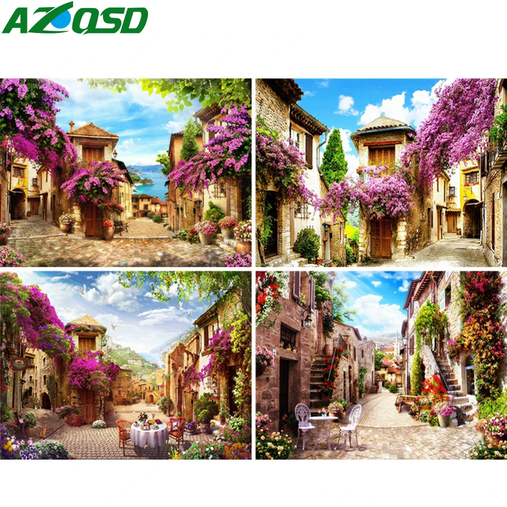 

AZQSD Full Square Diamond Embroidery House Mosaic Picture of Rhinestones Diamond Painting scenery Cross Stitch home decoration