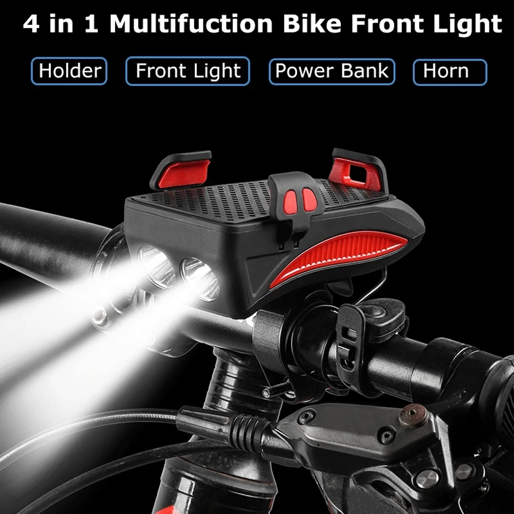 

Многофункциональный велосипедный фонарь, передсветильник свет с зарядкой через USB, звуковой сигнал, руль велосипеда, подставка для телефона для горных и шоссейных велосипедов