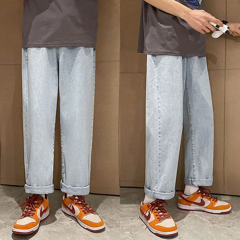 

Summer Wide-leg Jeans Men's Fashion Blue Casual Baggy Jeans Men Streetwear Loose Hip-hop Straight-leg Denim Trousers Mens S-3XL