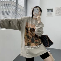 qweek y2k vintage oversize khaki women hoodies japanese streetwear print sweatshirt e girl aesthetic long sleeve tops kpop