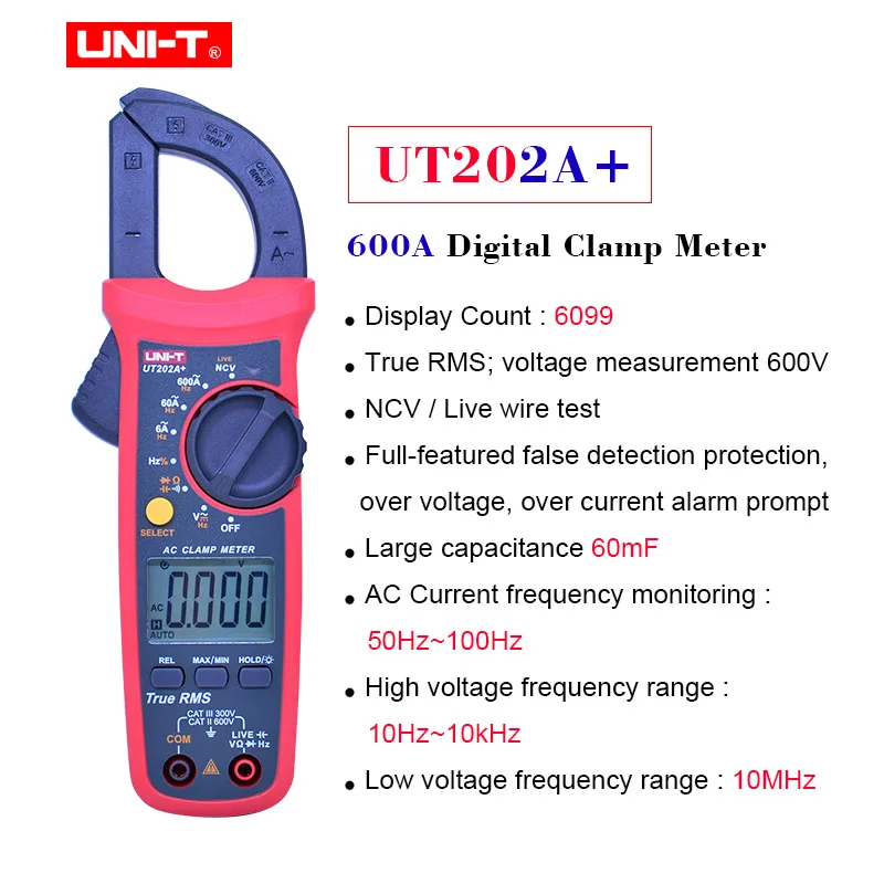 UT202A Plus True RMS цифровой клещи UNI-T UT201+ UT202+ UT202A+ AC DC напряжение переменного тока тестер НТС мультиметр защита от ложного обнаружения - Цвет: UT202A Plus