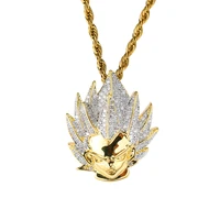 cartoon goku silver gold color iced out bling zircon cz pendant chain necklace hip hop charm jewelry
