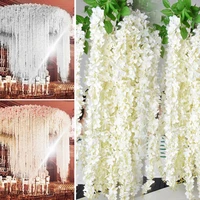 20pcs beautiful white artificial silk wisteria flowers hanging rattan bride flowers wedding garland vine ivy ceiling decoration