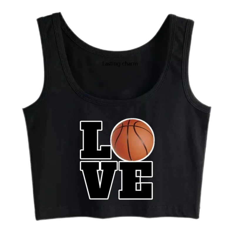 

Lasting Charm Female Basketball - I Love Basketball With Love Fashion Inscriptions Cotton Crop Top