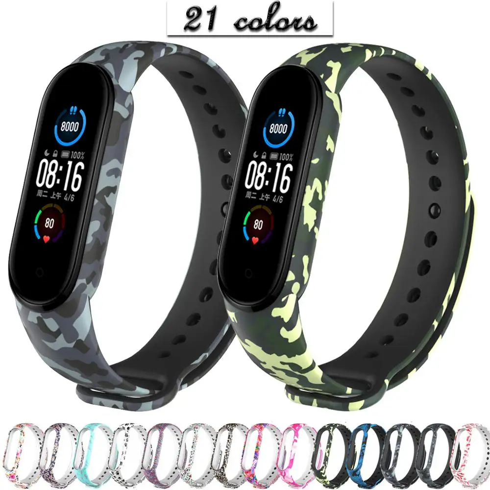 Ремешок для Xiaomi Mi Band 6 5 сменный Силиконовый браслет с камуфляжным принтом xiaomi mi band
