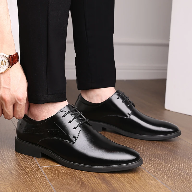 

2019 New Pointed Toe Business Male British Style Shoes Leather Fashion Spring Autumn Men Casual Shoes Men Shoes Lace-up *1097