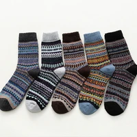 5 pair pack womens vintage winter soft warm thickened wool in tube knit colorful socks gift