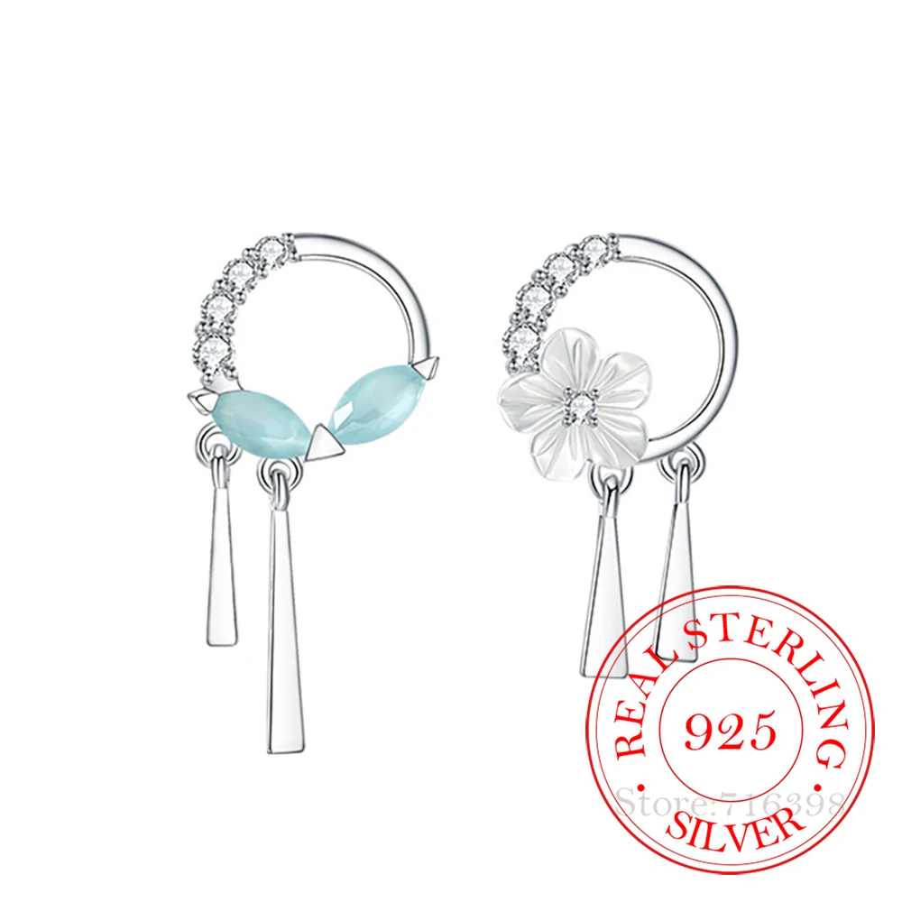 

Asymmetric Moonstone Flower Stud Earrings Tassel Long Earring For Women Zirconia 2021 Trend 925 Sterling Silver Jewelry kolczyki