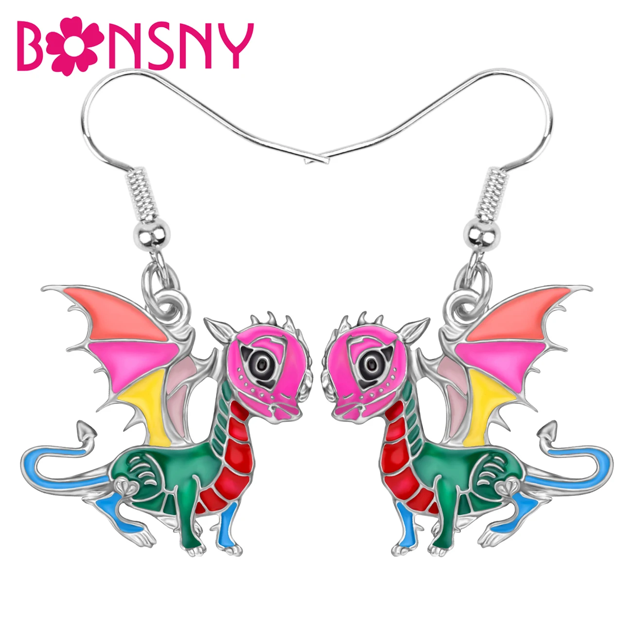 

Bonsny Enamel Alloy Flying Dinosaur Dragon Earrings Big Wings Animal Dangle Drop Jewelry For Women Kids Ladies Charm Party Gift