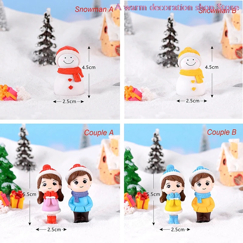 

Mini Couple Snowman Statue Resin Craftwork Garden Miniature Micro Landscape Decoration Maison Christmas Couple Snowman Statue