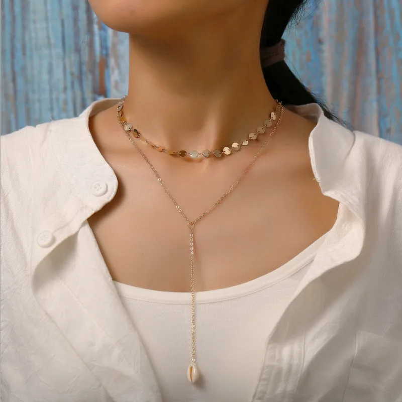 

New Y-shaped Double Layer Shell Pendant Necklace for Women 2021