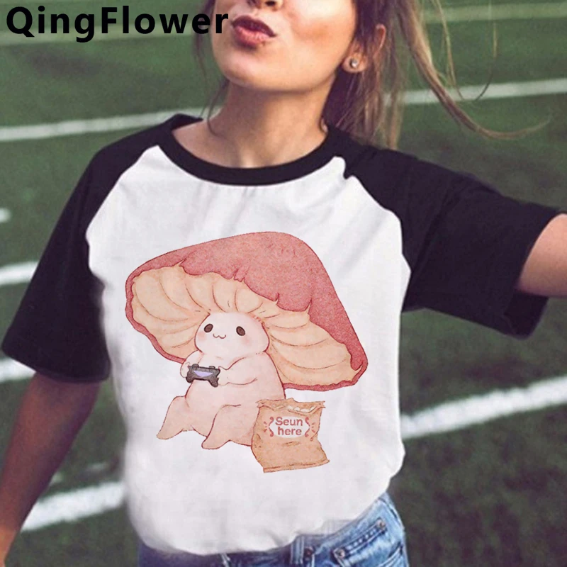 Футболка женская с принтом грибов милая рубашка рисунком в стиле Харадзюку