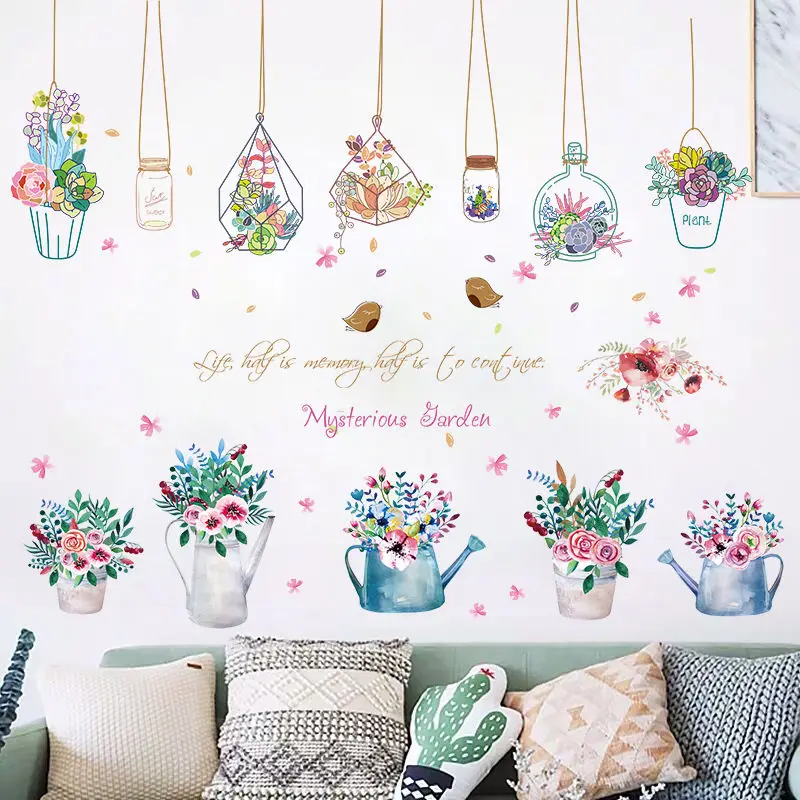 Potted garden fresh flower pot wall stickers living room bedroom background wallpaper self-adhesive window decoration adesivos