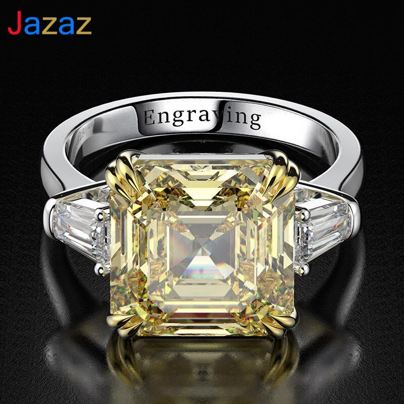 

Jazaz 100% 925 Sterling Silver Created Moissanite Citrine Diamond Gemstone Wedding Engagement Ring Fine Women Jewelry Gift B0537