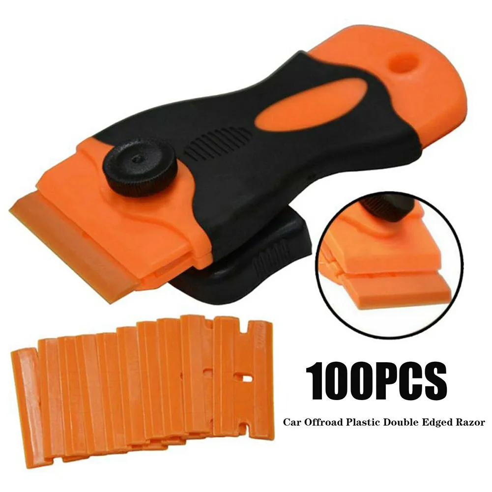

2Pcs 9*4cm Scrapers With 100Pcs Replacement Blades Removal Scraper Tool For Glue Removal For Glass Tile Wall Casement Cars