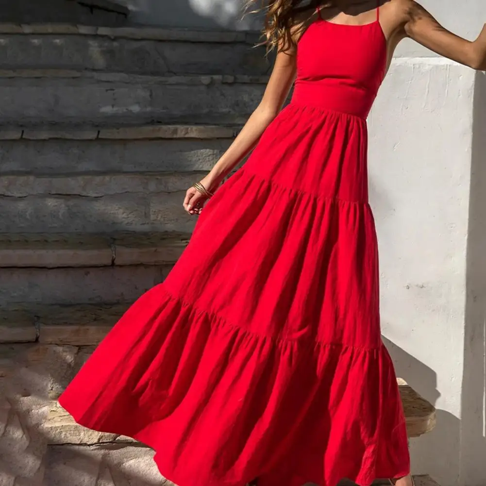 

Women Dresses 2021 Summer Sleeveless Halter Lacing Backless Women Maxi Long Dress Sundress for Vacation