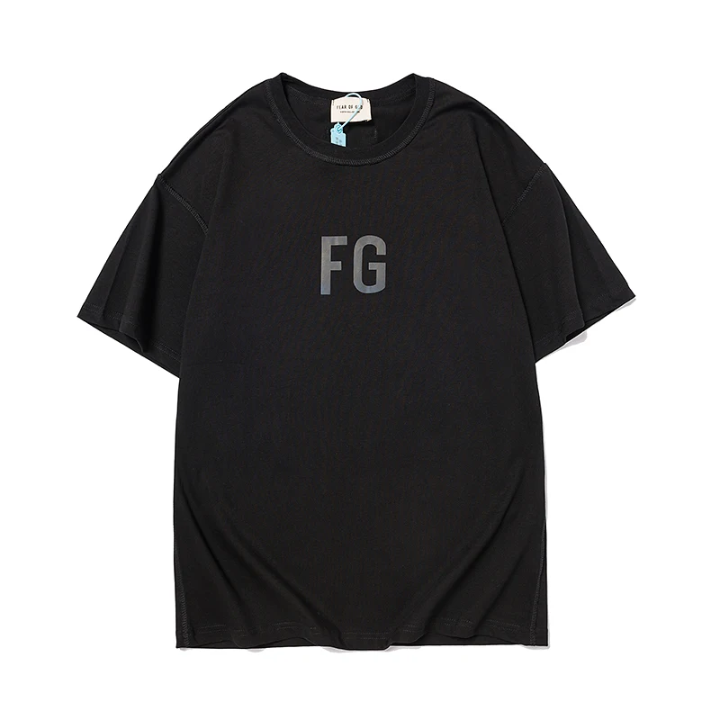 

FEAR OF GOD FOG FG Wealth and Reflective Colorful Laser Tide Brand High Street Loose All-match Men's and Women's Short Sleeve T