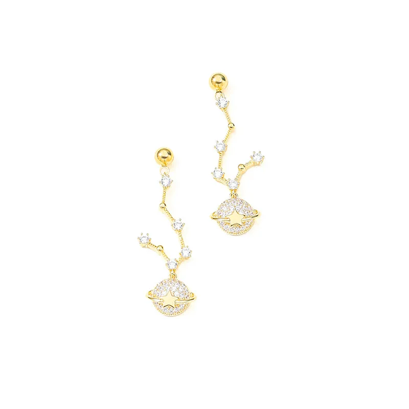 

Saturn Moon Eardrop Silver Plated Needle Star Stud Female ElegantPrevent Allergy Design Feels Zircon Dipper Party Earrings