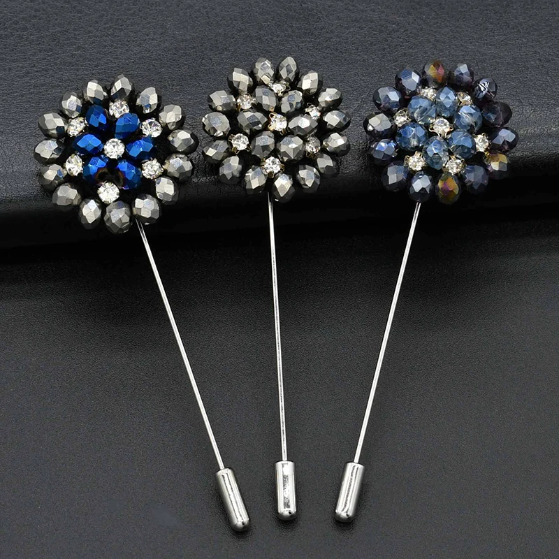 Модная мужская брошь в форме цветка с отворотом кристаллами для костюмов