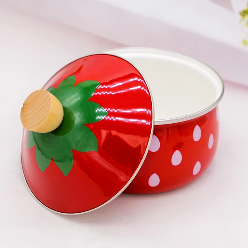 2.2L Eanmel Cooking Pot Strawberry Thickening Enamel Hotpot 18CM Instant Noodle Milk Soup Induction Cooker Gas General | Дом и сад