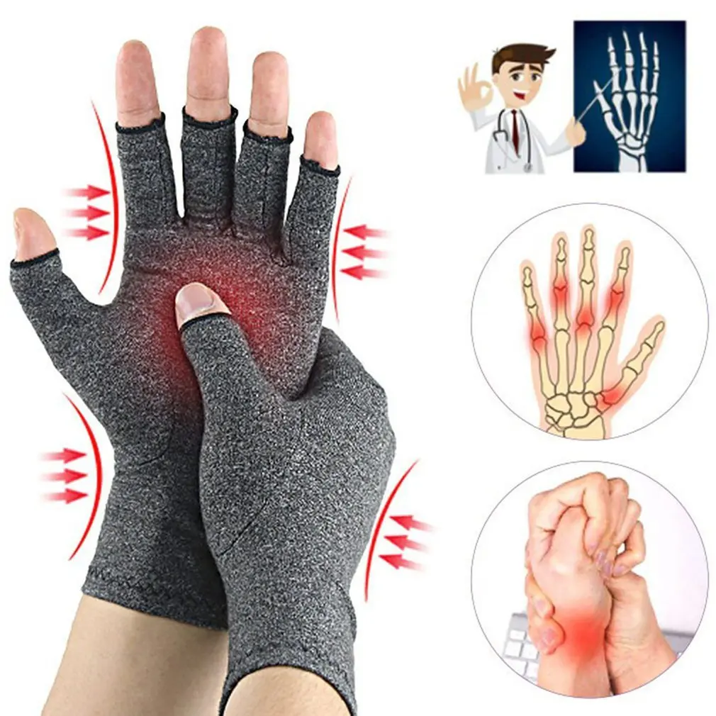 

1Pair Women Men Hands Arthritis Gloves Pain Therapy Joint Compression Relief Half-Finger Gloves Pressure Protection Gloves