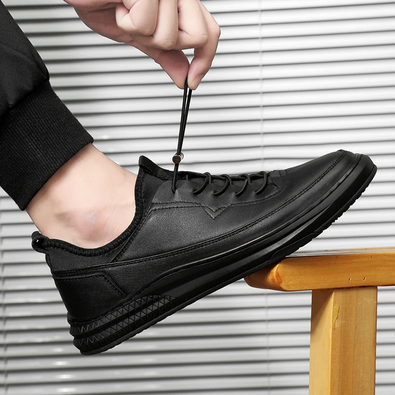 Murah Baru Asli Kulit Pria Sepatu Pria Sneakers High Quality Lace-Up Solid Fashion Pria Sepatu Ankle Hitam Mewah Pria Handmade Sepatu