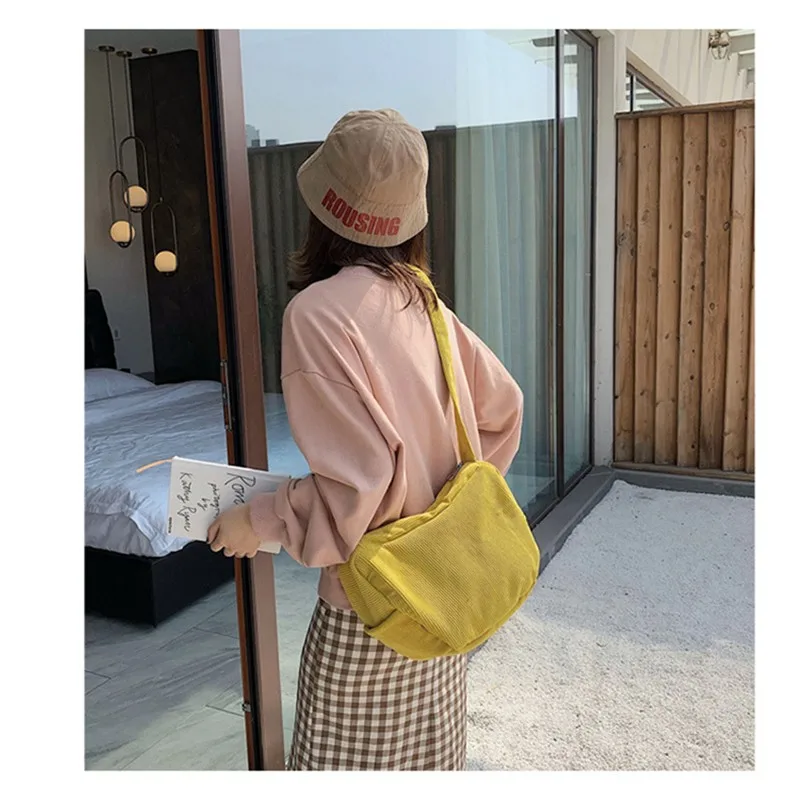 

Corduroy Crossbody Bag Women Casual Shoulder Messenger Bag Korean Style Dumpling Shoulder Bags Solid Color Female Sling Handbag