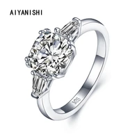 aiyanishi real 925 sterling three stone finger rings classic square cut rings silver jewelry for women wedding christmas gifts