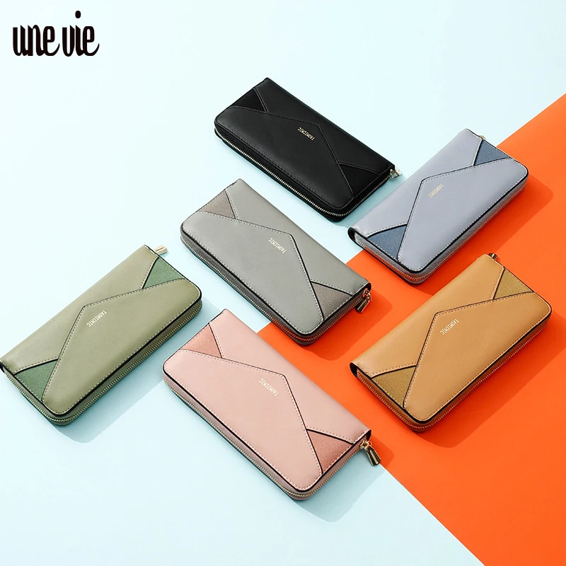 UNEVIE, новинка, геометрический конверт, клатч, кошелек для женщин, женский кожаный кошелек, держатель для карт, отделение для монет, телефона, Длинные кошельки
