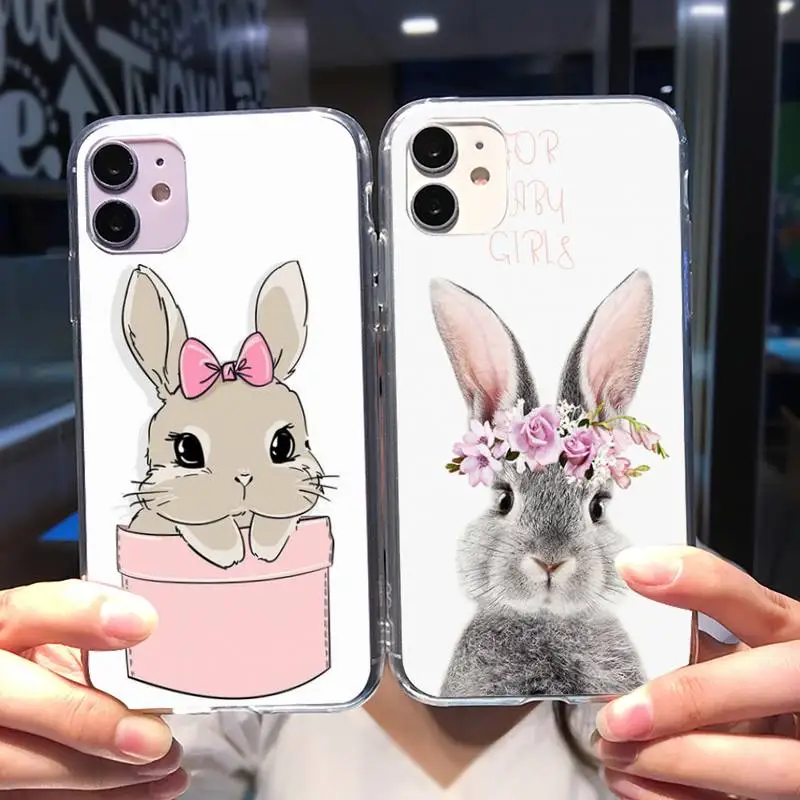 

Kawaii Line Art Bunny Carrot Phone Case For Iphone 11 12 13 Pro Max 6s 7 8 Plus X Xr Xs Max Se 2020 Mini Transparent Case Cover
