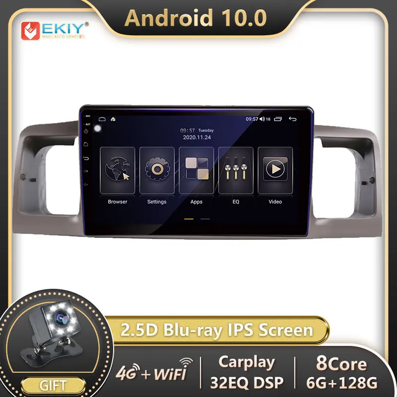 EKIY 8 Core 6+128G Autoradio Android 10 For Toyota Corolla E130 E120 2000-2004 Car Radio Multimedia Blu-ray IPS Navi GPS no 2din