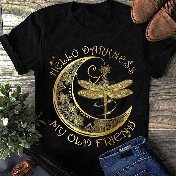 

Women Girls T-shirt Moon Dragonfly Print Short Sleeve Clothes Female Polyester Fashion Tee Top