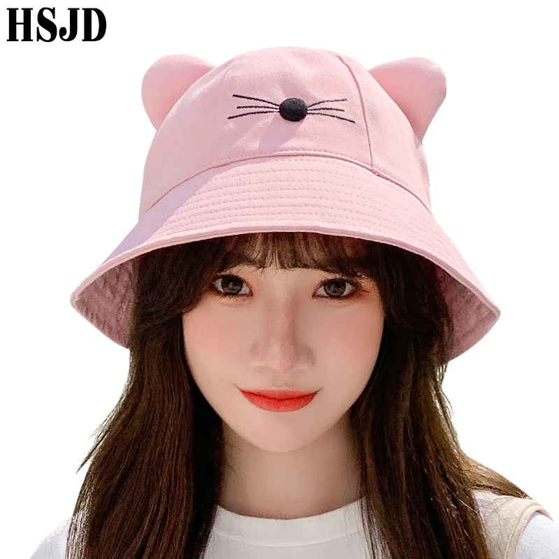 Шляпа от солнца Женская хлопковая складная с широкими полями Мультяшные кошачьи