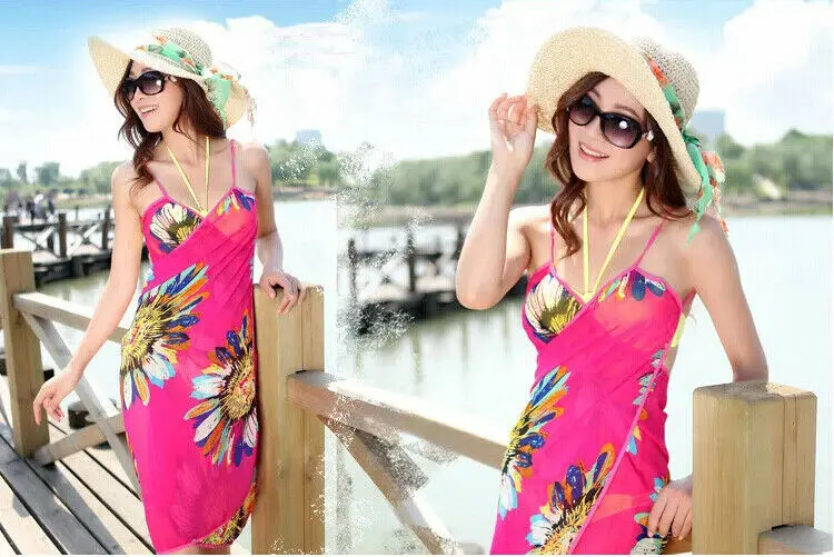 Летний женский пляжный купальник в стиле бохо с v образным вырезом и цветочным