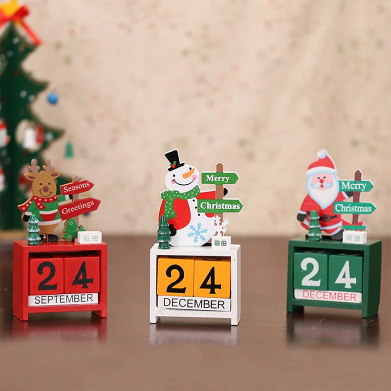 1 шт. Рождественский Мини Деревянный Календарь Санта Клауса и снеговика