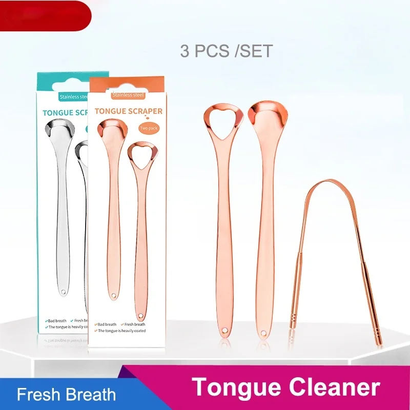 

Stainless steel tongue cleaner two colors metal tongue scraper oral care tool brush cleaning remove stain to fresher breath