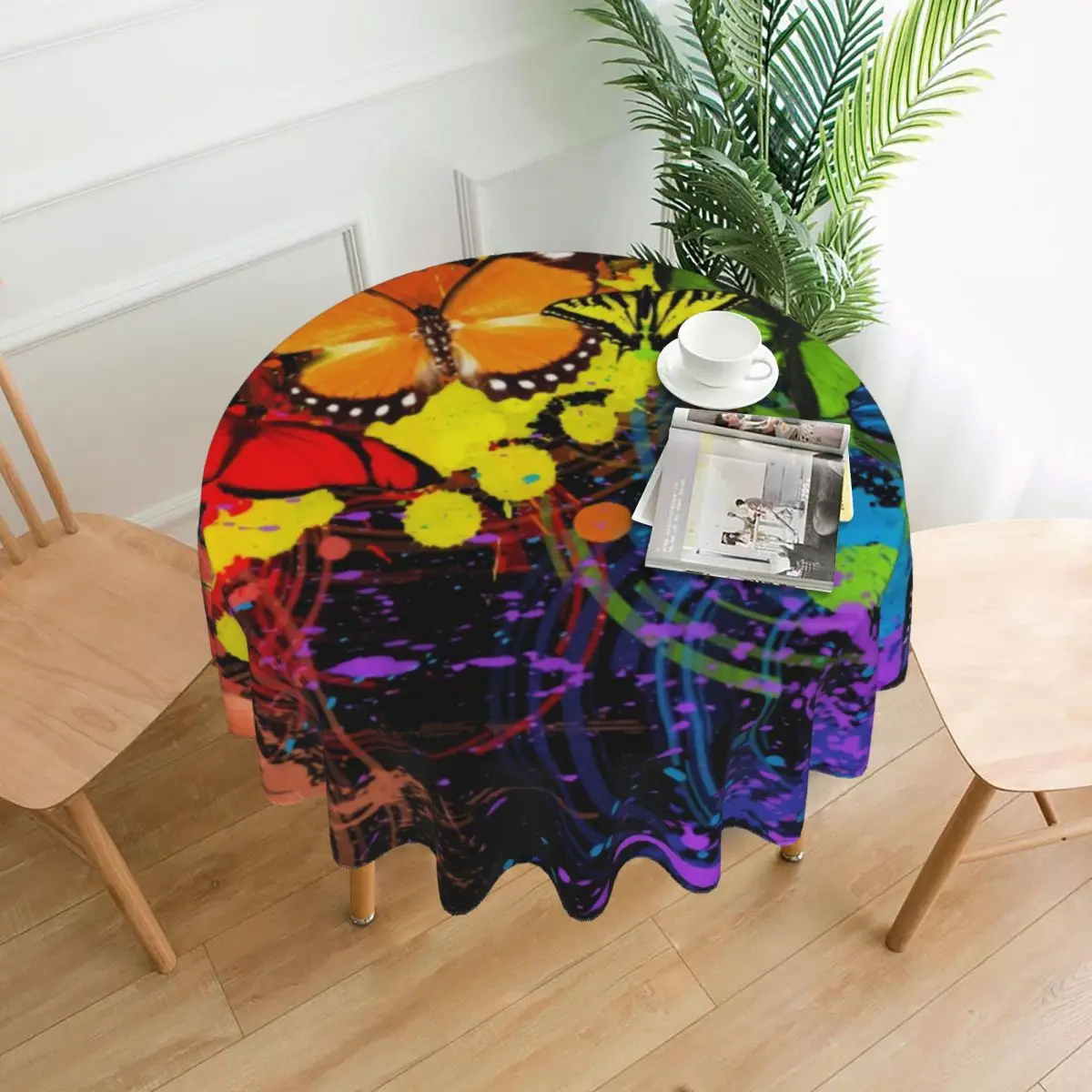 

European Butterfly Round Tablecloth Hot Stamping Printed Fabric Holiday Coffee Table Cover Christmas Red Banquet