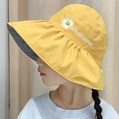 

W072 2-8 Year Double-sided Wear Unisex 100% Cotton Packable Summer Travel Bucket Beach Sun Hat Wide Brim Summer Caps