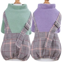 thicken warm pet clothes winter dog overalls knitted hoody coat plaid pant straps outfit cat 4 leg jumpsuit romper apparel s xxl