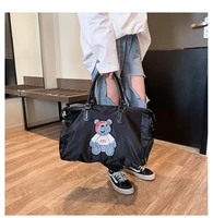 embroidered bear travel handbag new fashion sports fitness shoulder bag outdoor waterproof large capacity nylon luggage bag