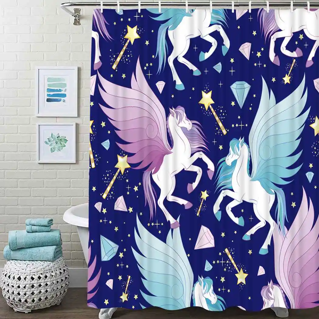 

Unicorn Shower Curtain Rainbow Hair Purple Shower Curtain Waterproof Fabric For Bathroom Decor Shower Curtains Set With Hooks