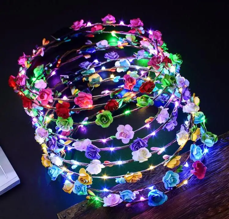 

200 шт. Led цветочный венок ободок корона фестиваль Цветочная Гирлянда для парка свадебный головной убор повязка на голову светящийся повязка ...