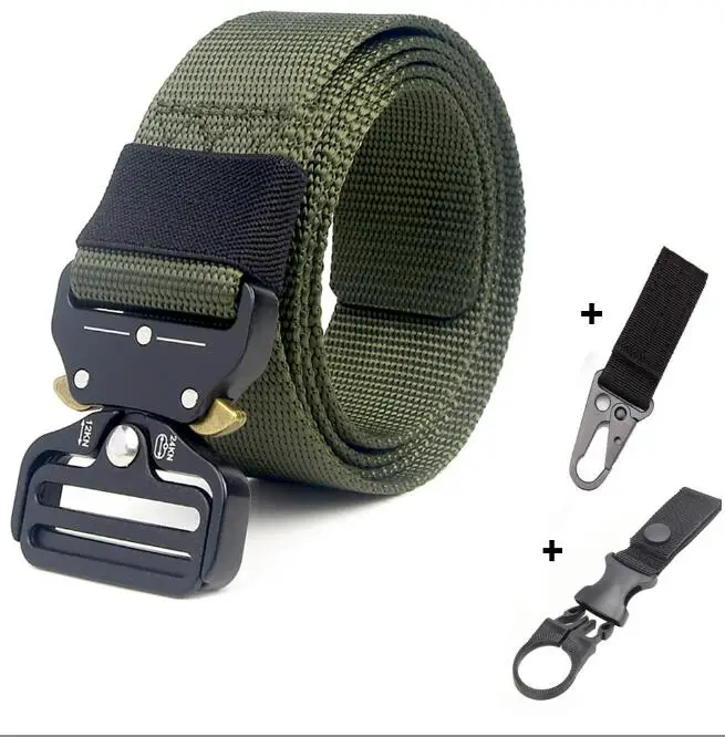 003 green 2 hook Тактический ремень Военный нейлоновый тренировочный пояс сверхмощный Cinturon Tactico металлическая Автоматическая пряжка Охотничьи аксессуары 3,8 см - Цвет: 003 green 2 hook