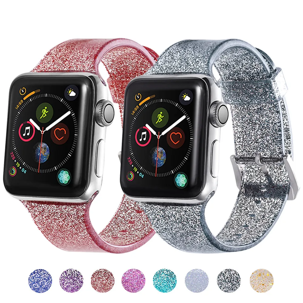 Силиконовый ремешок для наручных часов Apple Watch 38/40/42/44 мм я ремешка для часов Водонепроницаемый прозрачные блестящие Для женщин браслет для серии 4 3 2 1