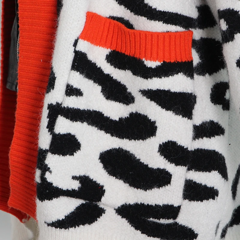 

CHICEVER Korean Women's Sweaters Lapel Collar Long Sleeve Patchwork PU Loose Oversized Cardigans Female 2021 Autumn Clothes Tide