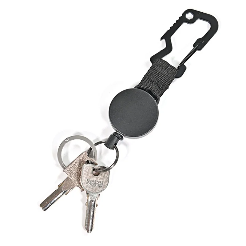 

1pcs Retractable Pull Key Ring Chain Belt Clip With Carabiner Reel Card Badge Holder Recoil Extends To 55cm